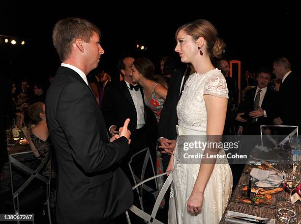 Actors Jack McBrayer and Judy Greer attend The 18th Annual Screen Actors Guild Awards broadcast on TNT/TBS at The Shrine Auditorium on January 29,...