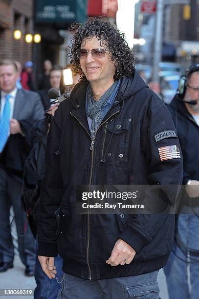 Media personality Howard Stern enters the ""Late Show With David Letterman" taping at the Ed Sullivan Theater on February 1, 2012 in New York City.