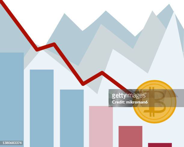 illustration of a cryptocurrency graph going down - graphic accident photos stock pictures, royalty-free photos & images
