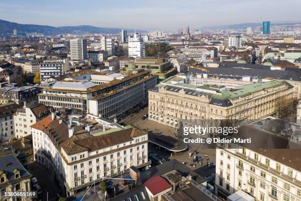 zurich parade platz, the heart of the financial district  in switzerland largest city - zurich switzerland stock pictures, royalty-free photos & images