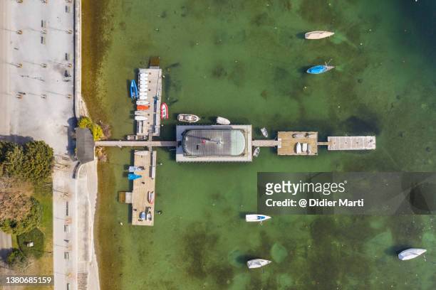 top down view of the marina by the lake in zurich - lake zurich switzerland stock pictures, royalty-free photos & images