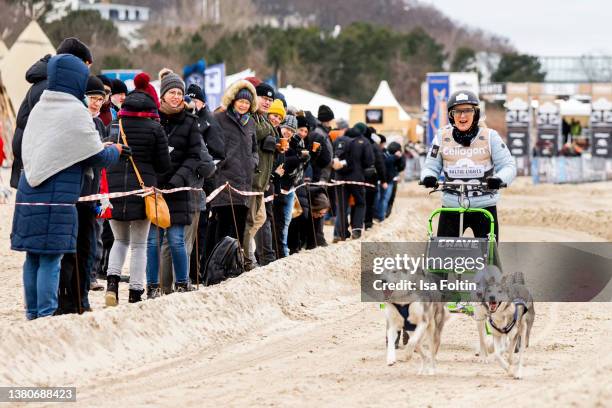 German TV host Anja Petzold participates the sled dog race as part of the "Baltic Lights" charity event on March 5, 2022 in Heringsdorf, Germany. The...