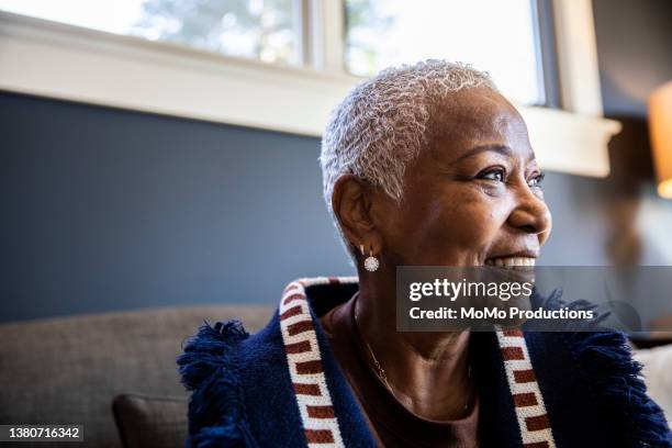 portrait of senior woman in her home - wealthy investor stock pictures, royalty-free photos & images