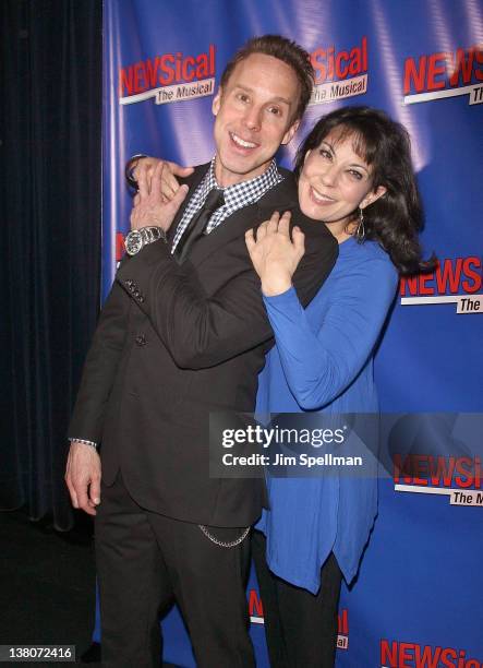 Michael West and Christine Pedi attend the opening night after party for "NEWSical the Musical: End of the World Edition" at the West Bank Cafe on...