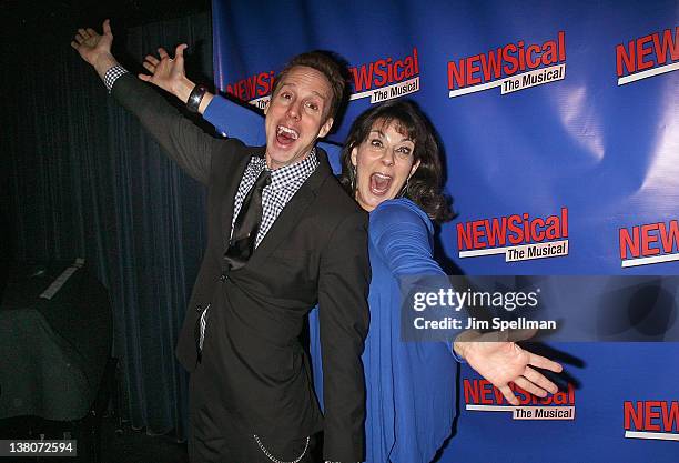 Michael West and Christine Pedi attend the opening night after party for "NEWSical the Musical: End of the World Edition" at the West Bank Cafe on...