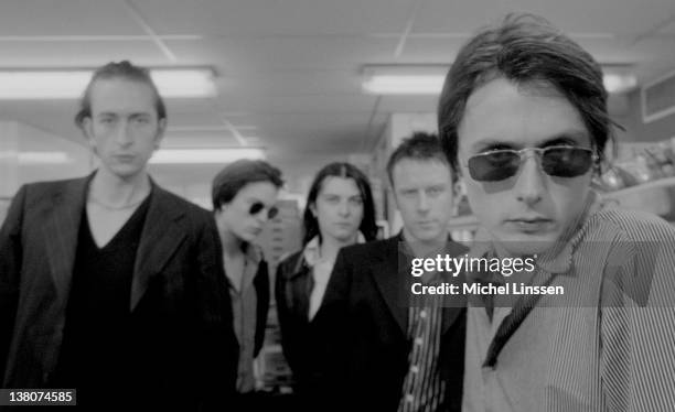 English rock group Suede posed in the Netherlands in 1996. L-R: Mat Osman, Neil Codling, Richard Oakes, Simon Gilbert, Brett Anderson.