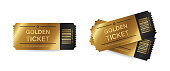 Realistic Golden ticket vector set. Golden vip ticket isolated on white background. Vector illustration EPS 10