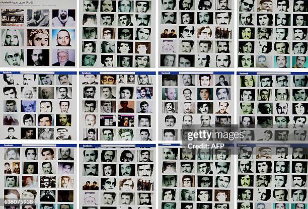 Combo of reproduction pictures taken on February 2, 2012 in the Lebanese capital Beirut shows portraits of people allegedly killed during the 1982...