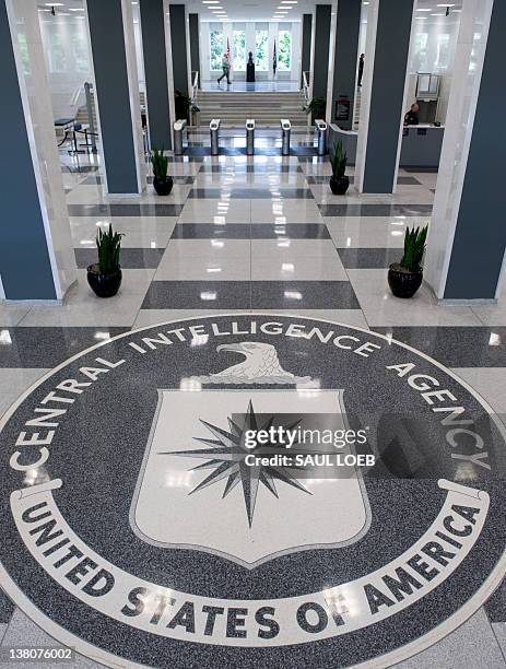 The Central Intelligence Agency logo is displayed in the lobby of CIA Headquarters in Langley, Virginia, on August 14, 2008. AFP PHOTO/SAUL LOEB