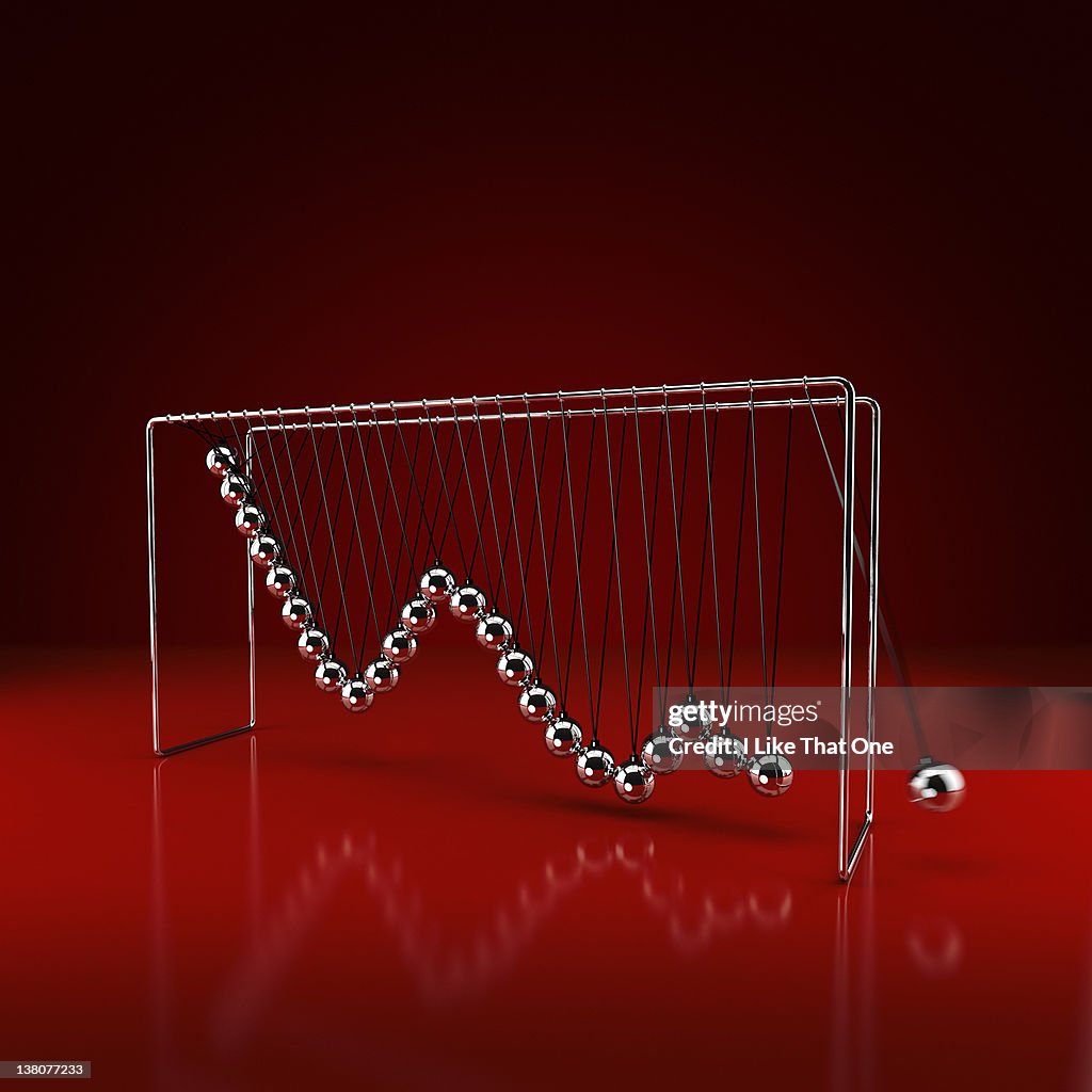 Newtons Cradle with declining graph chart depicted