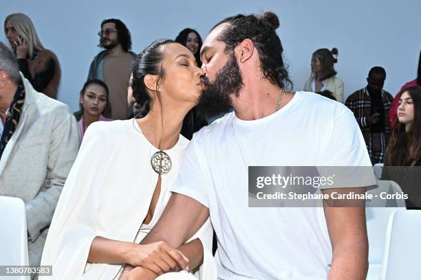 Lais Ribeiro and Joakim Noah attend the Elie Saab Womenswear Fall/Winter 2022/2023 show as part of Paris Fashion Week on March 05, 2022 in Paris,...