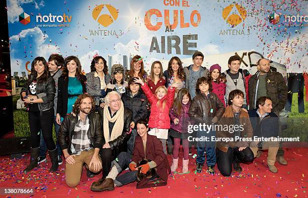 The cast of 'Con el culo al aire' pose for photographs during the presentation of the TV series on February 1, 2012 in Madrid, Spain.