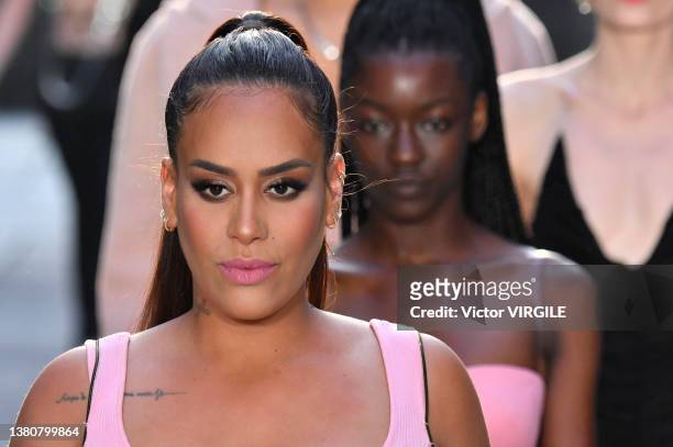 Amel Bent walks the runway during the Lecourt Mansion Ready to Wear Fall/Winter 2022-2023 fashion show as part of the Paris Fashion Week on March 05,...