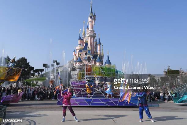 View of the atmosphere during the Disneyland Paris 30th Anniversary Celebration at Disneyland Paris on March 05, 2022 in Paris, France.