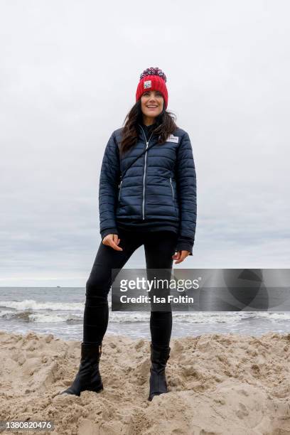 German actress Bettina Zimmermann during the sled dog race as part of the "Baltic Lights" charity event on March 5, 2022 in Heringsdorf, Germany. The...