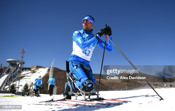 Athlete from Team Italy prepares during a Official Training Session at Zhangjiakou National Biathlon Centre on March 03, 2022 in Zhangjiakou, China.