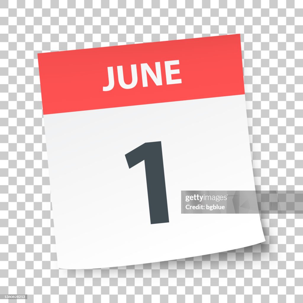 1. Juni - Tageskalender auf leerem Hintergrund