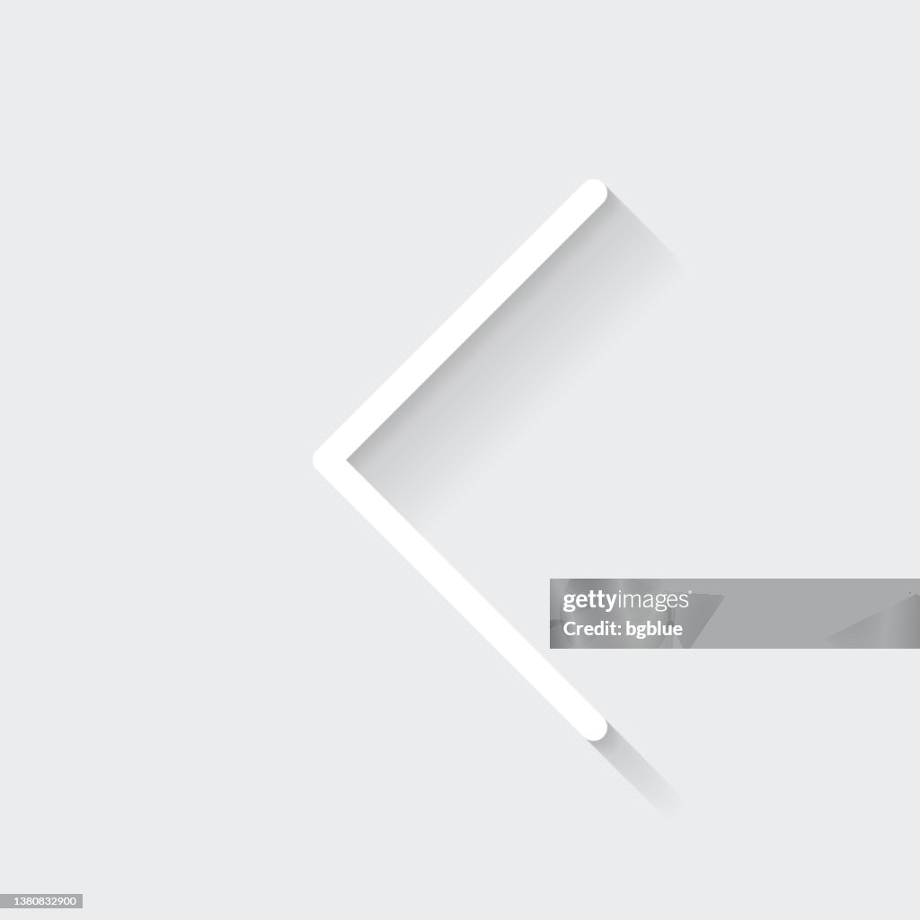 Chevron se fue. Icono con sombra larga sobre fondo en blanco - Diseño plano