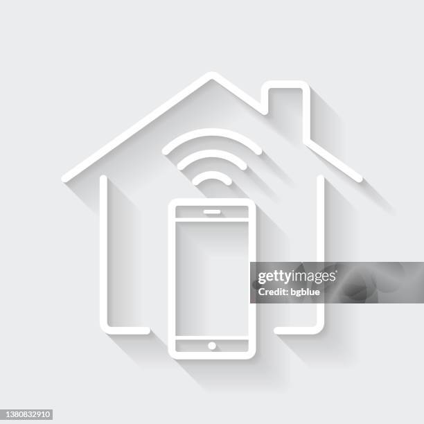 smart home with smartphone. icon with long shadow on blank background - flat design - digital home stock illustrations