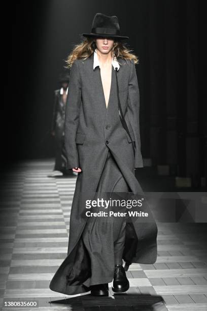 Model walks the runway during the Ann Demeulemeester : Runway show as part of Paris Fashion Week Womenswear Fall/Winter 2022-2023 on March 05, 2022...