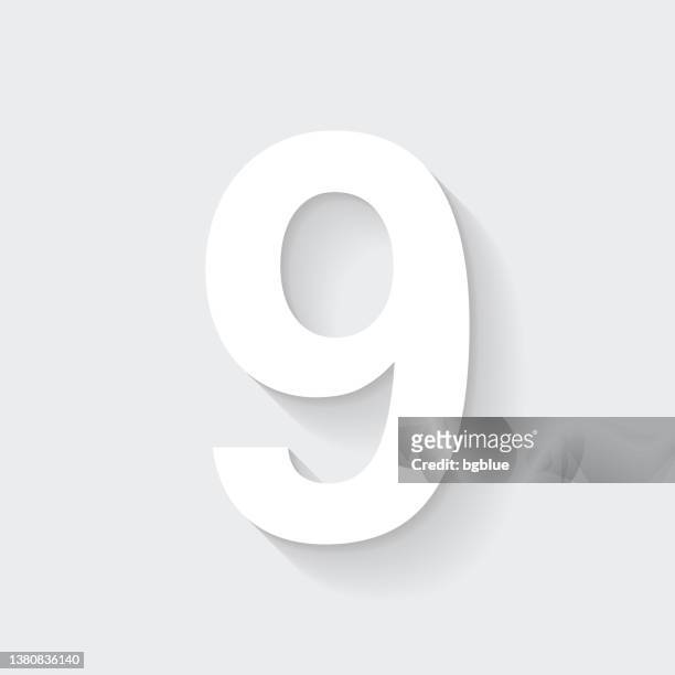 9 - number nine. icon with long shadow on blank background - flat design - number 9 stock illustrations