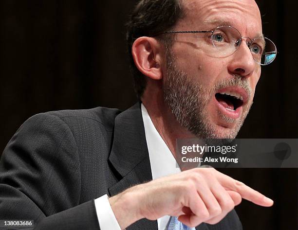 Director of the Congressional Budget Office Douglas Elmendorf testifies during a hearing before the Senate Budget Committee February 2, 2012 on...