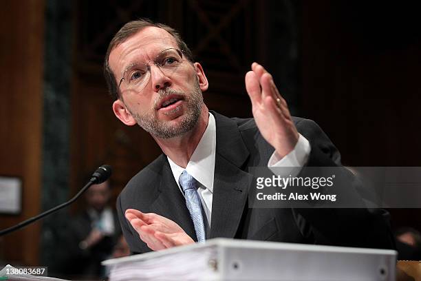 Director of the Congressional Budget Office Douglas Elmendorf testifies during a hearing before the Senate Budget Committee February 2, 2012 on...