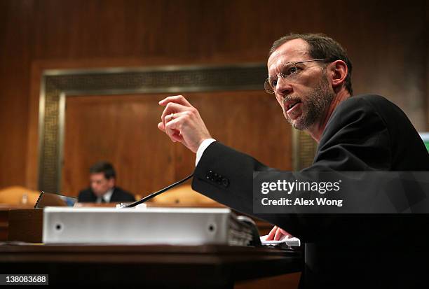 Director of the Congressional Budget Office Douglas Elmendorf testifies during a hearing before the Senate Budget Committee February 2, 2012 on...