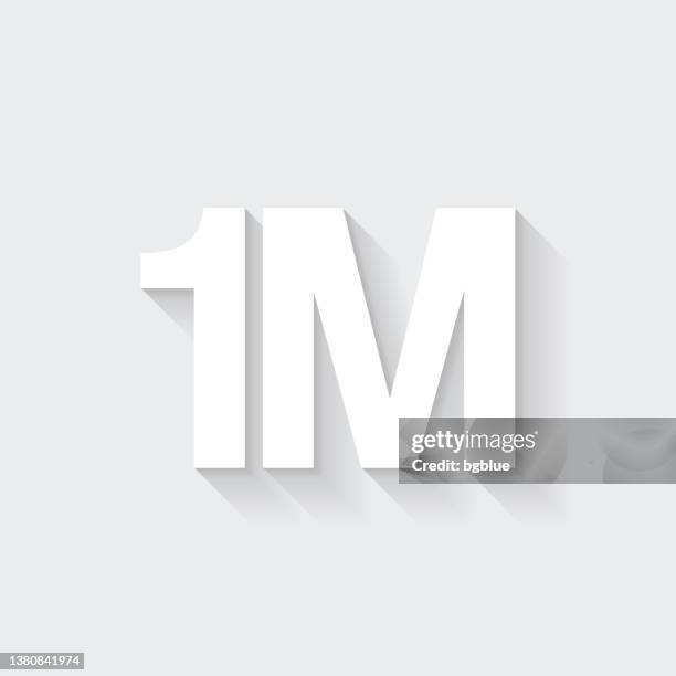 1m - one million. icon with long shadow on blank background - flat design - 3d m stock illustrations