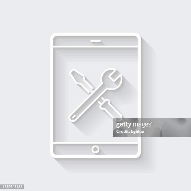 tablet pc settings - tools. icon with long shadow on blank background - flat design - computer repair background stock illustrations