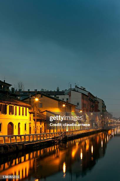 old milan by night, naviglio. color image - milan navigli stock pictures, royalty-free photos & images