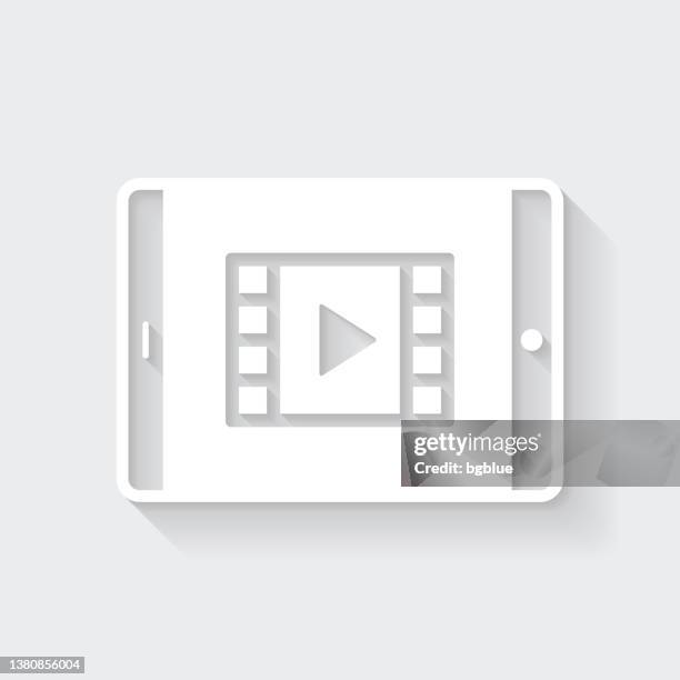 stockillustraties, clipart, cartoons en iconen met watch video on tablet pc. icon with long shadow on blank background - flat design - netflix