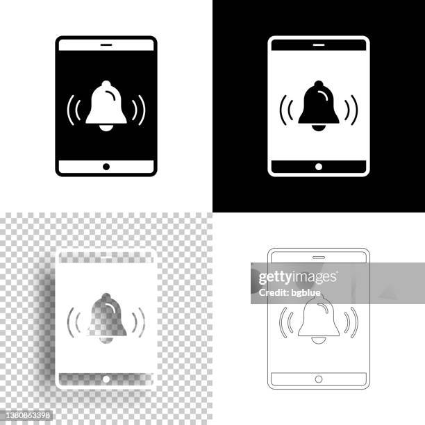 tablet pc with ringing bell - notification. icon for design. blank, white and black backgrounds - line icon - notification bell stock illustrations
