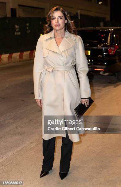 Actress Luisa Ranieri is seen arriving to the Michael Kors Collection Fall/Winter 2022 Fashion Show at Terminal 5 during New York Fashion Week on...