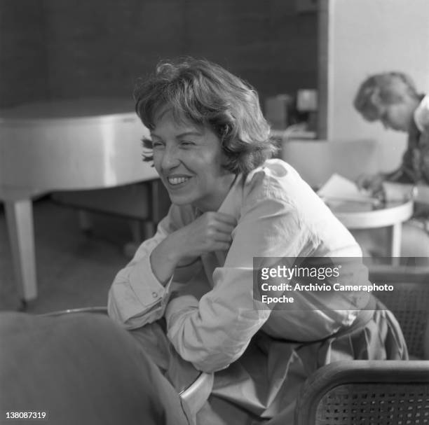 American actress Betsy Blair portrayed while laughing, Venice, 1960.