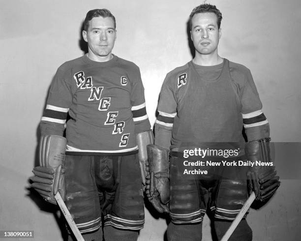 New York Rangers at Madison Square GardenL to R. Buddy O'Connor and Edgar Laprade.