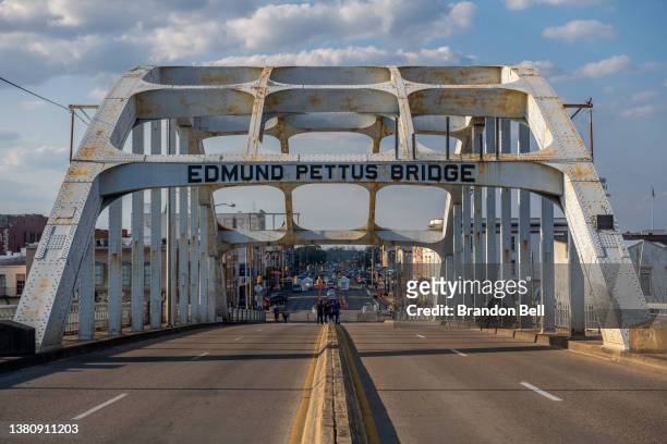The Edmund Pettus Bridge is seen during commemorations for the 57th anniversary of Selma's 'Bloody Sunday' on March 05, 2022 in Selma, Alabama. The...