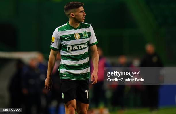 Ruben Vinagre of Sporting CP during the Liga Bwin match between Sporting CP and FC Arouca at Estadio Jose Alvalade on March 5, 2022 in Lisbon,...