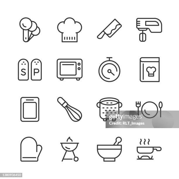 cooking & kitchen utensil icons 2 — monoline series - mortar and pestle stock illustrations