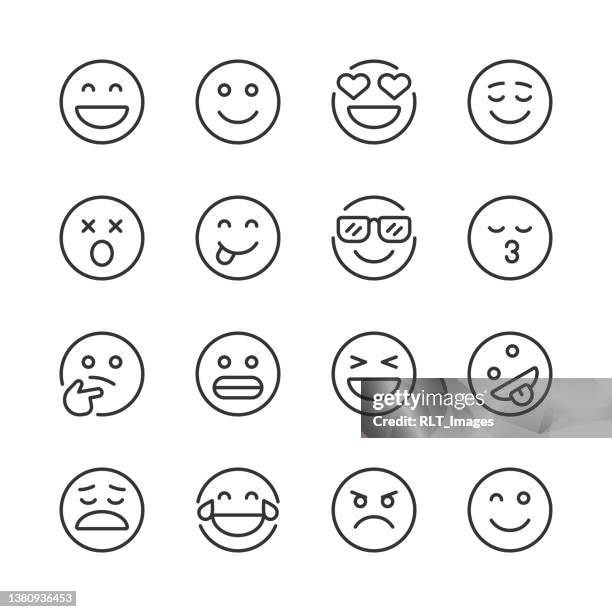 ilustraciones, imágenes clip art, dibujos animados e iconos de stock de iconos emoji — serie monoline - looking ill humored