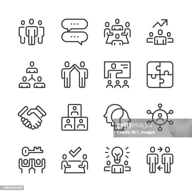 ilustrações, clipart, desenhos animados e ícones de ícones do trabalho em equipe — série monoline - business strategy