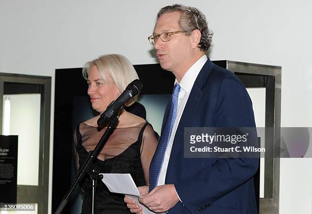 Sarah Baxter and John Witherow attend the Sunday Times Magazine 50th Anniversary Party at Saatchi Gallery on February 2, 2012 in London, England.