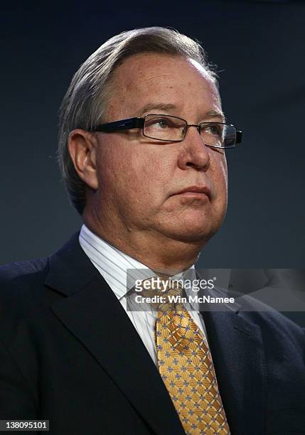 Former NFL quarteback and ESPN play by play analyst Ron Jaworski looks on during a press conference held by the NFL Alumni Association at the Super...