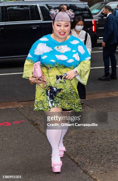 Naomi Watanabe is seen arriving to the Moschino by Jeremy Scott Spring Summer 2022 fashion show at Bryant Park on September 09, 2021 in New York City.