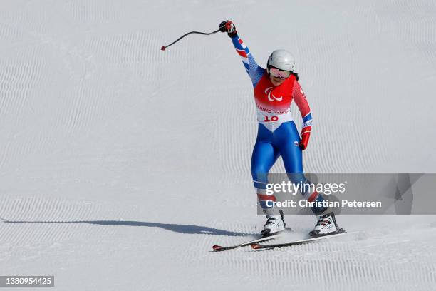 Marie Bochet of Team France competes in the Para Alpine Skiing Women's Super-G Standing during day two of the Beijing 2022 Winter Paralympics at...