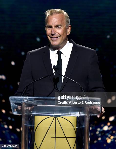 Kevin Costner speaks onstage during the 26th annual Art Directors Guild Awards at InterContinental Los Angeles Downtown on March 05, 2022 in Los...