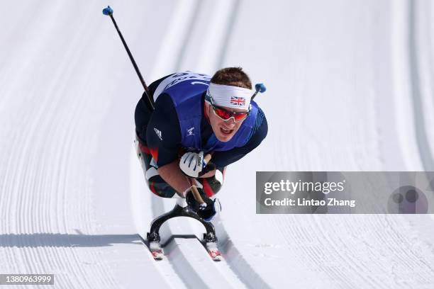 Scott Meenagh of Team Great Britain competes in the Para Cross-Country Skiing during day two of the Beijing 2022 Winter Paralympics at on March 06,...