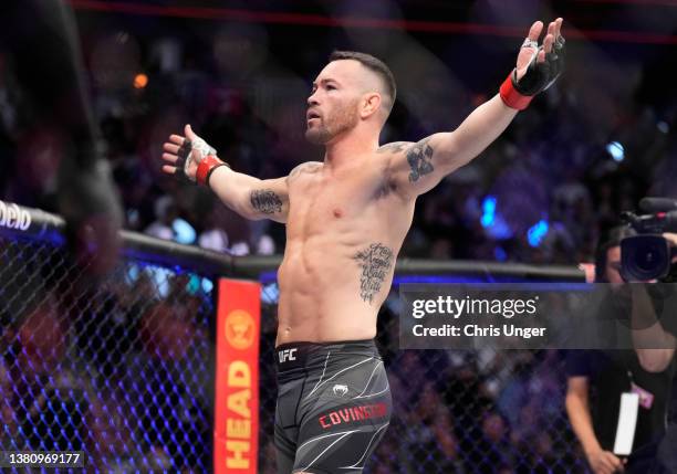 Colby Covington prepares to fight Jorge Masvidal in their welterweight fight during the UFC 272 event on March 05, 2022 in Las Vegas, Nevada.