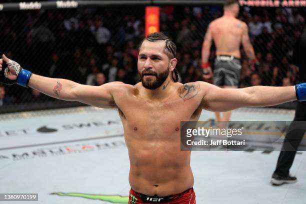 Jorge Masvidal walks back to his corner after the first round of his welterweight fight against Colby Covington during the UFC 272 event on March 05,...