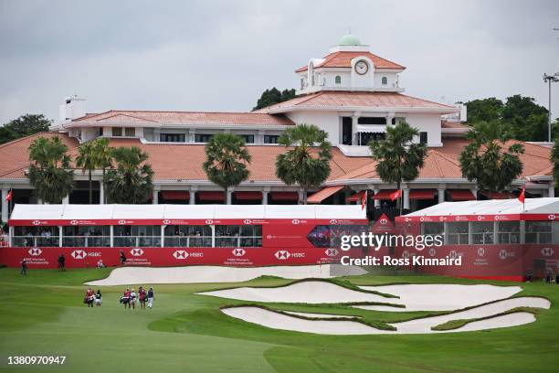 The group of Danielle Kang of The United States, Atthaya Thitikul of Thailand and Amy Yang of South Korea towards the eighteenth green during the...